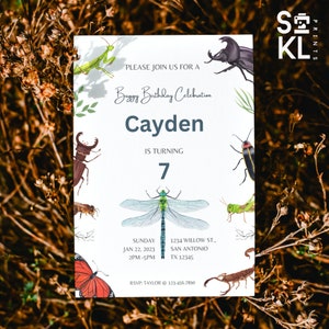 Editable - Insects Theme Birthday Party Invitation, Personalized Invitation, Instant Download Template, Printable, 5in x 7in (BD72623INS)