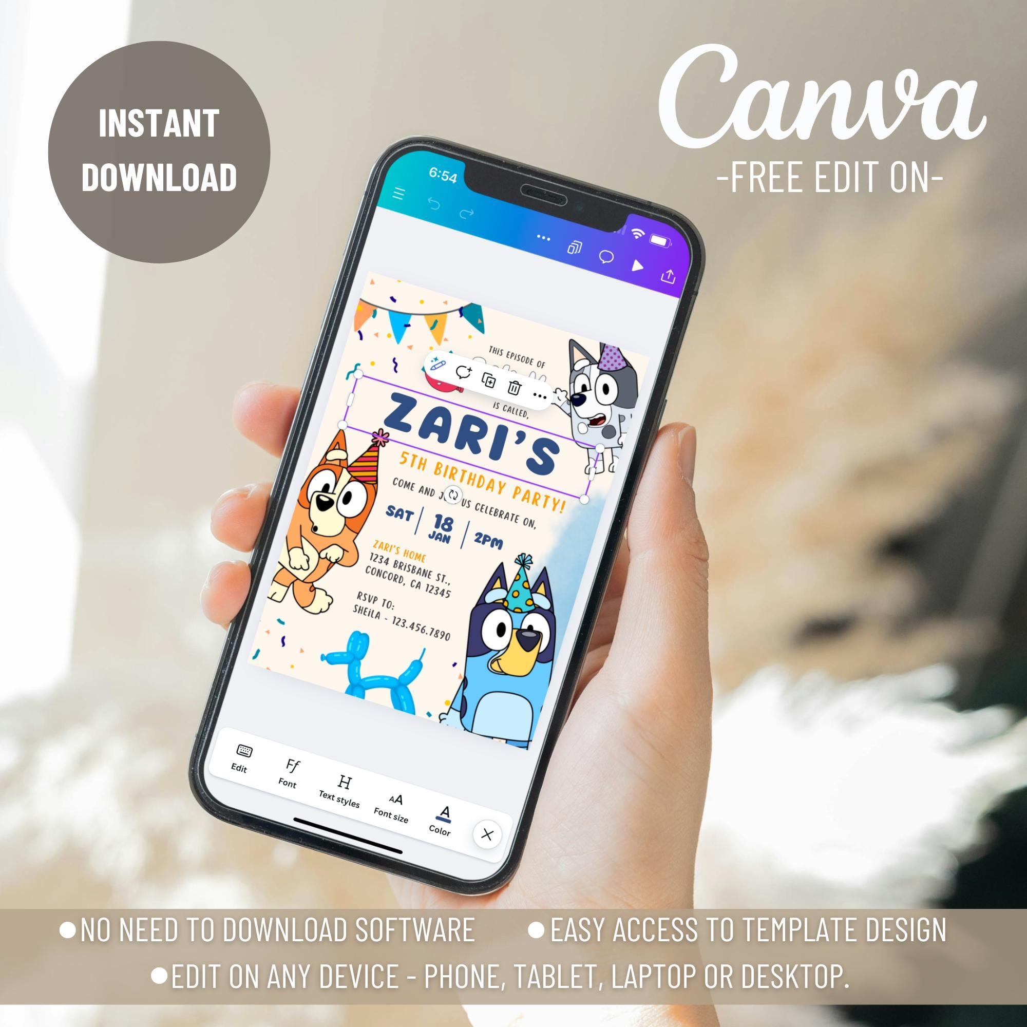 Bluey Theme Editable Template (BD1425BL)