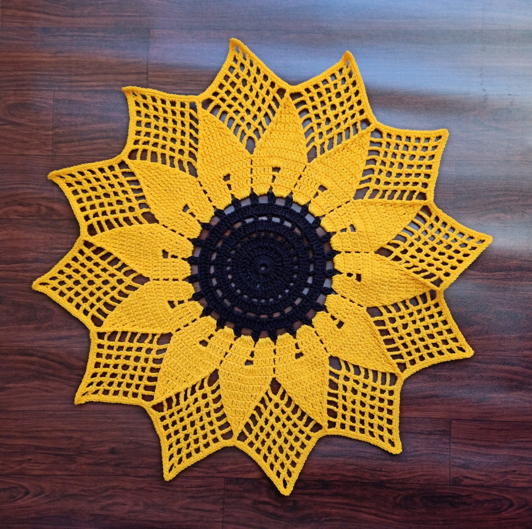 Crochet Placemat 24 Inch Sunflower Placemat Handmade Doily Etsy