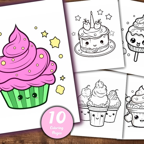 Cute Dessert/Sweets Coloring Pages | 10 Pages | Coloring Pages for Kids and Adults | Instant Digital Download