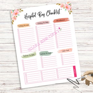 Printable Hospital Bag Checklist | Labor and Delivery Checklist for Hospital Bag | Hospital Bag Checklist for Birth | Instant Download