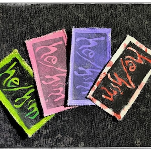 Hand Painted Punk Pronoun Patches He / She / They