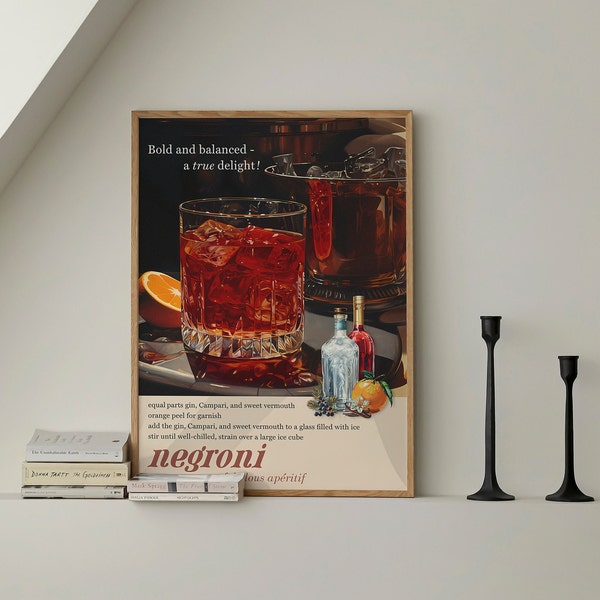 Negroni Cocktail Recipe, Trendy Wall Art, Illustration Art, Bar Cart Styling, Vintage Aesthetic, Retro Art, Alcohol Art, Cocktail Art, 1960s