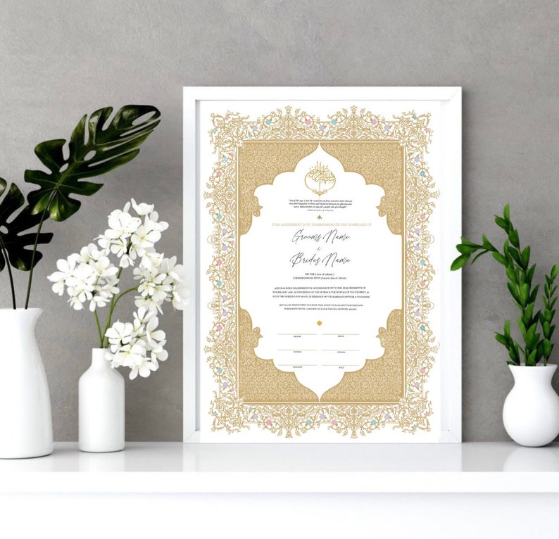 Premium Nikkah Contract Custom Nikkah Nama Islamic Wedding Contract Personalized, Digital, Printable Nikkah Certificate Intricate image 2