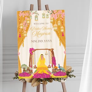 Modèle d'invitation de panneau de bienvenue de Mayoun Dholki | Imprimable | Modifiable