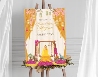 Mayoun Dholki welcome sign invitation template | Printable | Editable