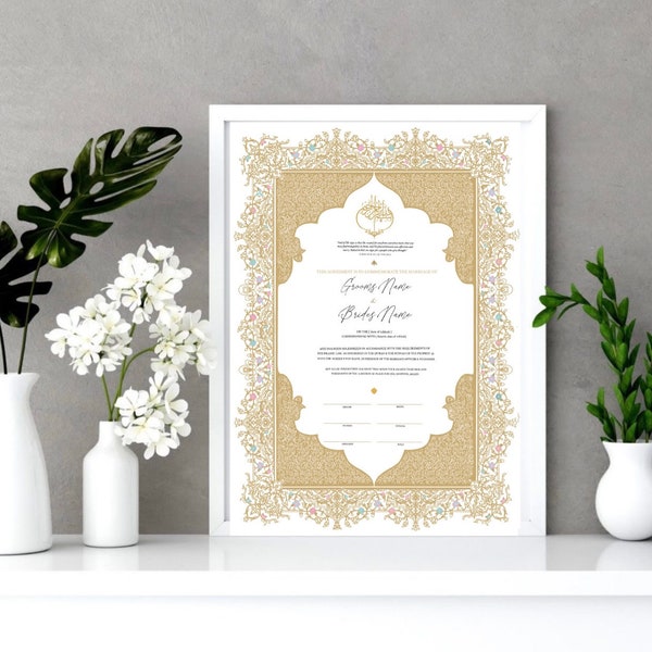 Nikkah Contract | Custom Nikkah Nama | Islamic Wedding Contract | Personalized, Digital, + Printable Nikkah Certificate | Intricate