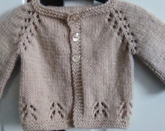 Hand knitted beige newborn baby cardigan