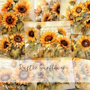 Sunflower Junk Journal Kit Vintage Ephemera Journal Sunflower Digital Paper for Scrapbooking Floral Printable Shabby Pages