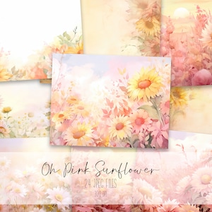 Pink Sunflower Junk Journal Kit Vintage Ephemera Journal Autumn Sunflowers Digital Paper Scrapbooking Paper Autumn Printable Shabby Pages