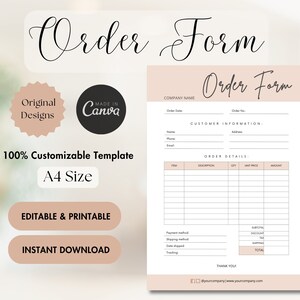 Custom Order Form Template Editable Printable, Minimalist Order Form, Ready-to-Use, Ready-to-Print, Canva, Business Form, Instant Download