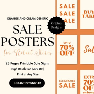 Sale Sign, Printable, Store Promo, Sign Download for Retail Shops Boutiques Stores, Small Business Sign, Instant Download,Orange Sign,Poster