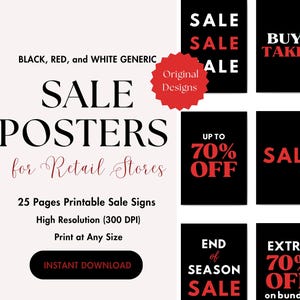 Sale Sign, Printable, Sign Download for Retail Shops / Boutiques / Stores, Small Business Sign, Store Promotion, Instant Download, Black Red