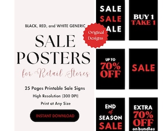 Letrero de oferta imprimible, descargable para tiendas minoristas, boutiques y comercios, letrero para pequeñas empresas, promoción de tiendas, descarga instantánea, negro y rojo