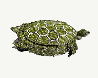 Crystal Turtle Clutch Purse | Turtle Handbag for Homecoming | Wedding Prom Accessories | Green Turtle Purse | Unique Bags | Gifts for Her