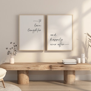Set of 2 printable wall art | to love laughter print | happily ever after love quote | Digital art download | Above bed wall decor