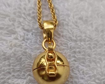 Gold Tone Ball Poison Pendant, Pill Locket, Adjustable Chain