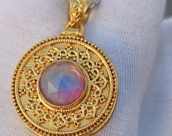 Vintage Poison Necklace,Aurora Opal poison pendent,Handmade Pendant,