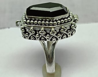 Handmade Silver Plated Coffin Ring, Black Onyx Poison Box