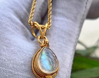 Rainbow Moonstone Poison Pendent. Locket- Gold Plated Handmade Pendent.Mother Day Gift