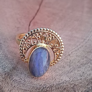 Natural Labradorite Gold Plated Ring: Handmade Statement Jewelry