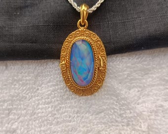 Aurora Opal Gold Plated Poison Pendant Necklace, Handmade Pill Box