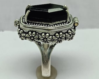 Handmade Black Onyx Coffin Poison Ring, Silver Plated Pill Box