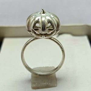 Silver Plated Pumpkin Ring: Handmade Carved Halloween Jewelry