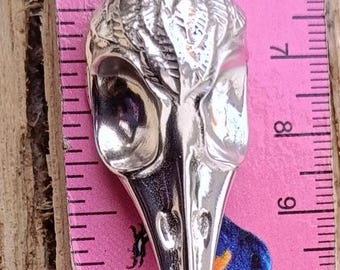 Handmade Silver Plated Raven Skull Pendant: Gothic Viking Necklace