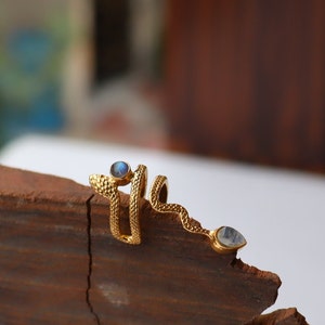 Moonstone Snake Ear Cuff: Gold Filled Plated Gemstone Earring