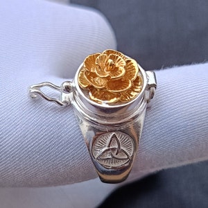 Rose Poison Ring, Handmade Two Tone Rose  Poison Ring Locket Ring ,Rose Secret Box Ring,  Pill box ring,  Unique poison ring, message Ring,