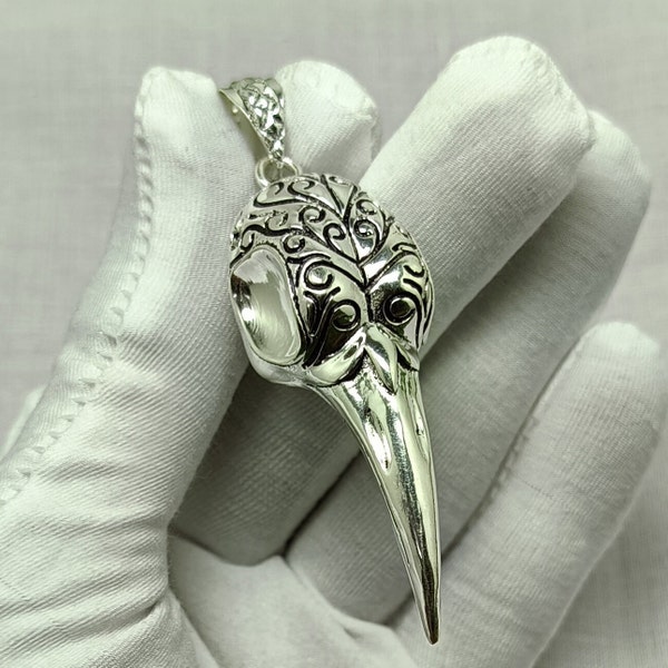 Antiker Rabe Skelton Silber Anhänger, handgemachter Wikinger Rabe Anhänger, Halloween Vogel Schädel Halskette, Gothic Schmuck, Schädel Halskette für Frauen