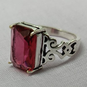 Handmade Silver Plated Red Glass Ring: Gemstone Crystal Jewelry