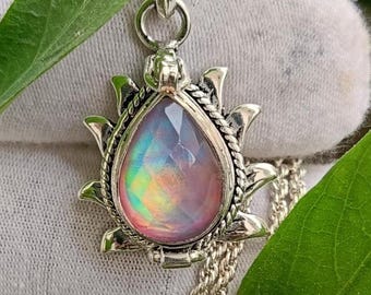 Vintage Aurora Opal Poison Pill Box Locket Necklace, Handmade Silver Plated Pendant