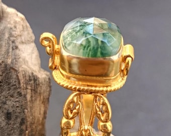 Moss Agate Poison Ring – Gold Plated Brass Scorpion Locket