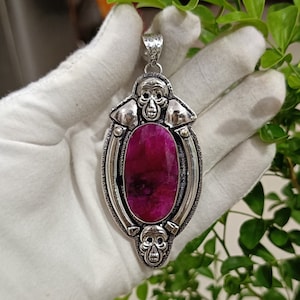 Red Ruby Skull Pendent,925Sterling Silver Plated ,Handmade Skull Pendent, January Birthstone Pendent ,Charm Pendant ,Large Skull Pendent,