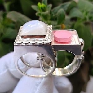 Rainbow Moonstone Poison Ring, Silver Skull Handmade Poison Ring, Secret Message Poison Ring ,Pill Box Compartment Ring  ,Poisoner Jewelry.