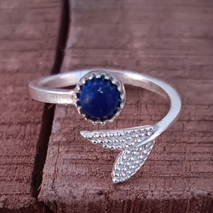 Hand Made H2O Just Add Water Mermaid Tail Ring Dark Blue Cabochon 10mm  925Silver