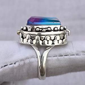 Poison Coffin Ring, Ametrine Coffin Ring, Handmade Poison Ring, Compartment Poison Box Ring, Gift For Her, Silver Plated Pill Box Ring,