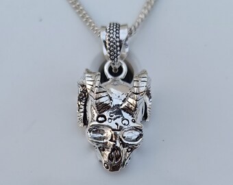 Handmade Sterling Silver Plated Skull Sheep Horn Pendant: Devil Head Necklace