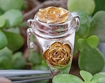 Handmade Brass Two Tone Flower Poison Ring, Locket Ring