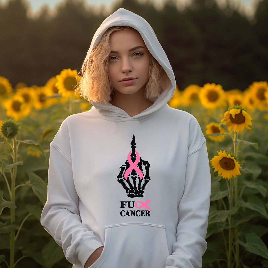 Sweat à Capuche "Fuck Cancer" Ruban Rose - Sensibilisation Cancer Du Sein - Cadeau De Soutien - Coupe Classique, 241 G