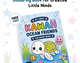 Ocean Coloring Book for Kids Ages 3-5, 22 Easy Kawaii Sea Animal Pictures