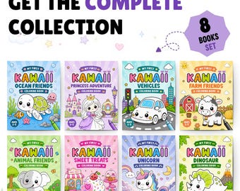 Kawaii Coloring Book Set for Kids Ages 3-5, 8 Book Collection, Unicorn, Animals, Dinosaurs, Vehicles & More