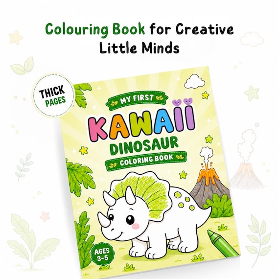 Dinosaur Coloring Book for Kids Ages 3-5, Kawaii Style