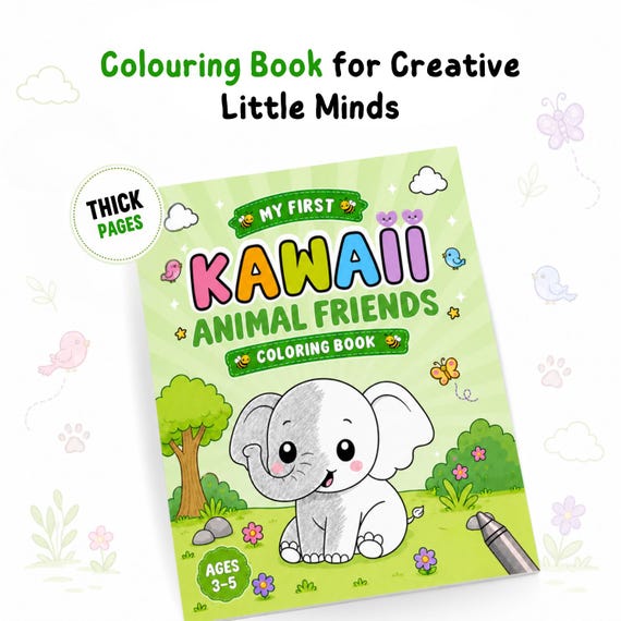 Animal Friends Coloring Book for Kids Ages 3-5, Kawaii Style