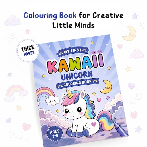Unicorn Coloring Book for Kids Ages 3-5, Kawaii Style