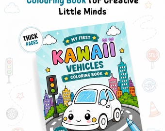 Vehicle Coloring Book for Kids Ages 3-5, Kawaii Style