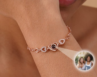 Heart Projection Photo Bracelet, Sterling Silver Projection Bracelet, Personalised Picture Bracelet, Memorial Gift for Her, Mothers Day Gift
