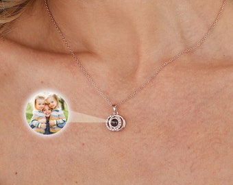 Projectieketting met foto, gepersonaliseerde fotokettingen, herdenkingskettingen, jubileumcadeaus, verjaardagscadeaus, kerstcadeaus voor haar